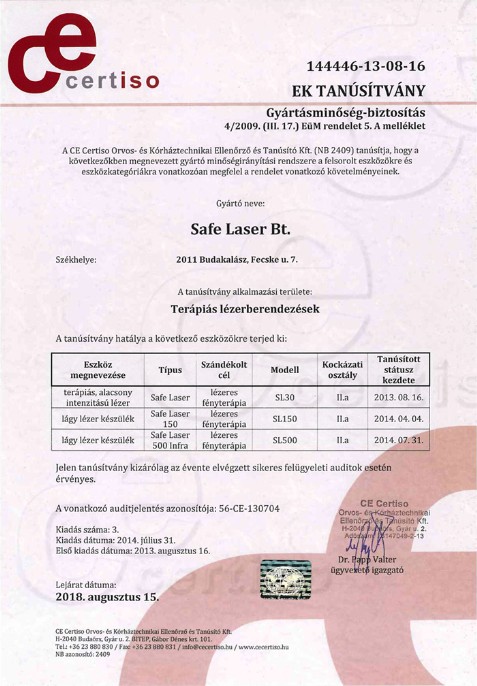 Safe Laser Tanusítvány